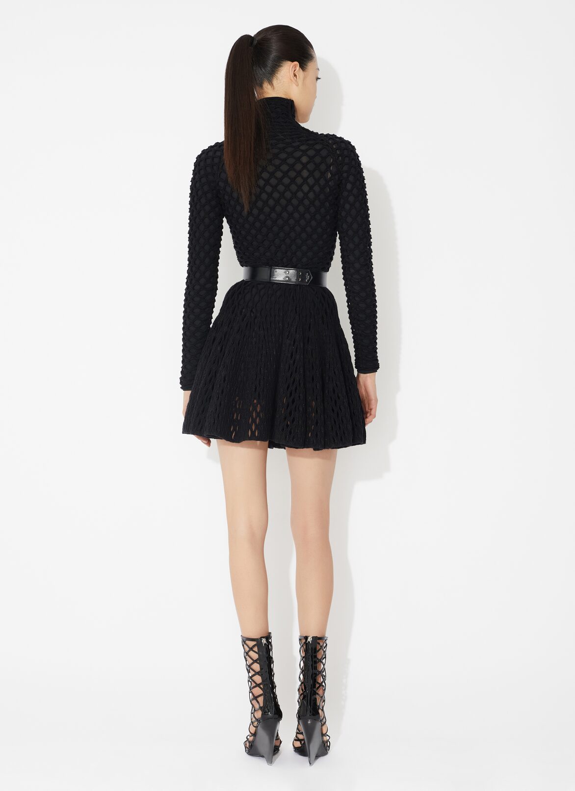 Cage knit skater skirt ALAÏA BLACK CAGE KNIT SKATER SKIRT